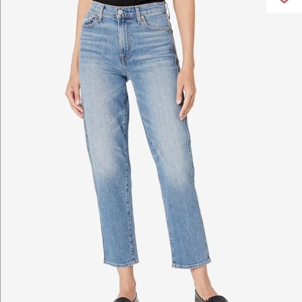 7 For All Mankind High-Waist Cropped Straight Blue Denim Jeans